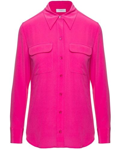 Equipment Slim Signature Fuchsia Long Sleeve Shirt With Pockets - Pink