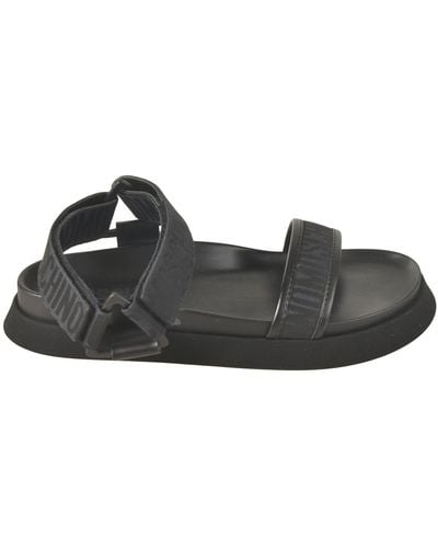 Moschino Logo Strap Flat Sandals - Black