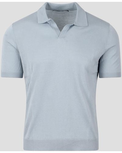 Tagliatore Open Collar Knitted Polo Shirt - Blue
