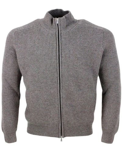 Barba Napoli Long-Sleeved Full-Zip Sweater - Gray