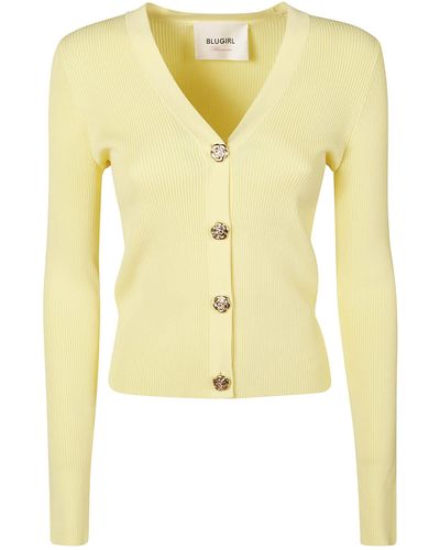 Blugirl Blumarine Floral Buttons Rib Knit Cardigan - Yellow
