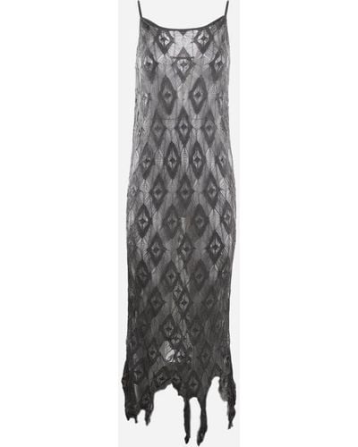 Maison Margiela Long Lace Dress With All-over Diamond Pattern - Gray