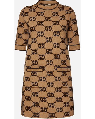 Gucci Gg Wool Knit Mini Dress - Natural