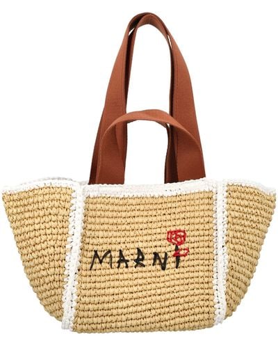 Marni Raffia Effect Macramé Knitted Sillo Shopping Bag - Natural