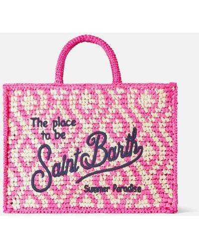 Mc2 Saint Barth Vanity Shoulder Raffia Bag With Saint Barth Embroidery - Pink