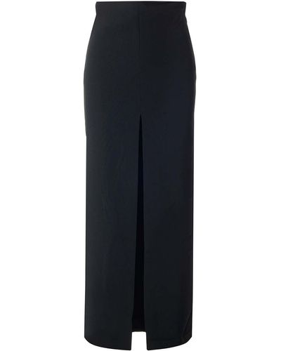 Patou Long Black Skirt With Slit - Blue