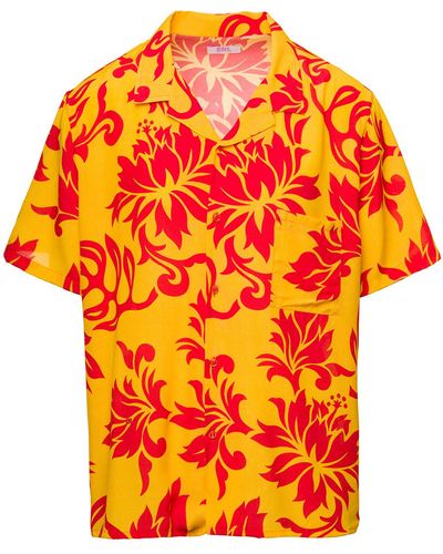 ERL Bowling Shirt With Tropical Flowers Print - Orange