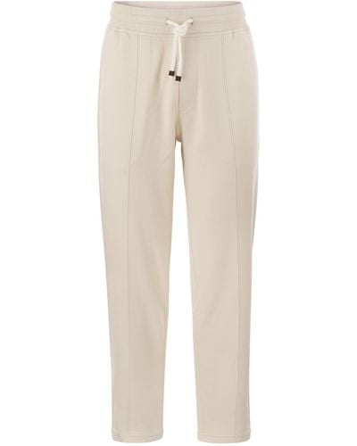 Brunello Cucinelli Techno Cotton Fleece Pants With Crête - Natural