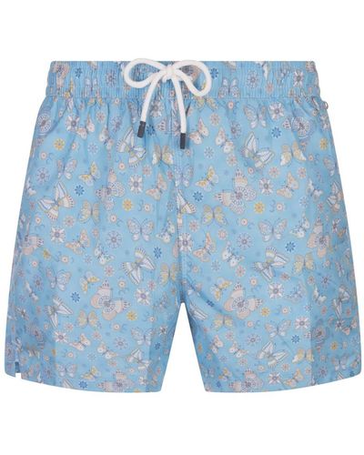 Fedeli Sky Swim Shorts With Butterfly Print - Blue