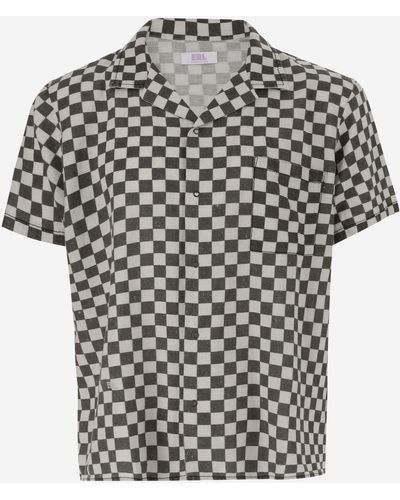 ERL Cotton And Linen Shirt With Checkered Pattern - White