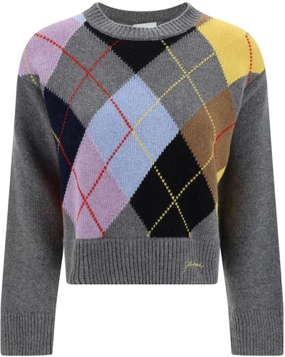 Ganni Diamond-pattern Knitted Sweater - Multicolor