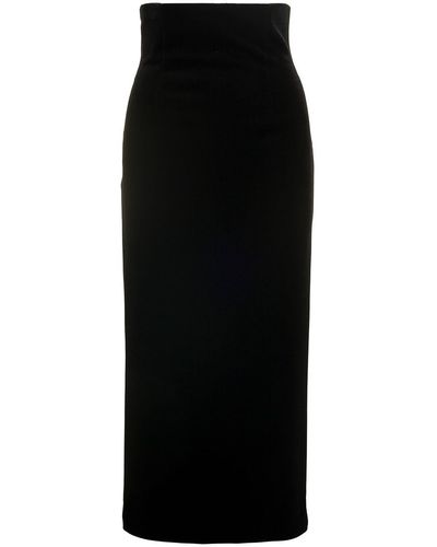 Philosophy Di Lorenzo Serafini Midi Black High-waisted Skirt In Velvet Woman