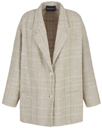 Emporio Armani Oversized Tweed Jacket - Natural