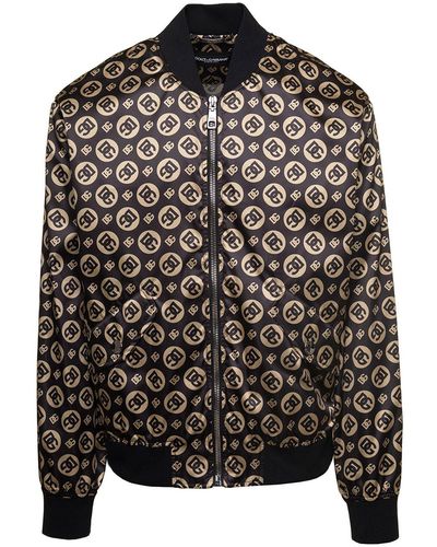 Dolce & Gabbana Nylon Jacket With All-over Dg Logo Print - Black