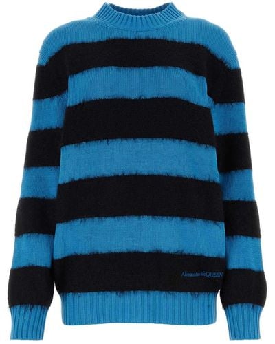 Alexander McQueen Embroidered Cotton Blend Jumper - Blue