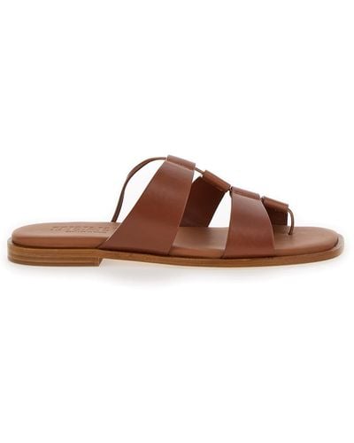 Hereu Lina Brown Thongs Sandals In Leather
