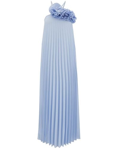 P.A.R.O.S.H. Long Light Blue Pleated Dress With Ruches In Polyamide Woman