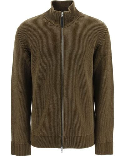 Maison Margiela Full Zip Cardigan In Wool And Cotton - Green