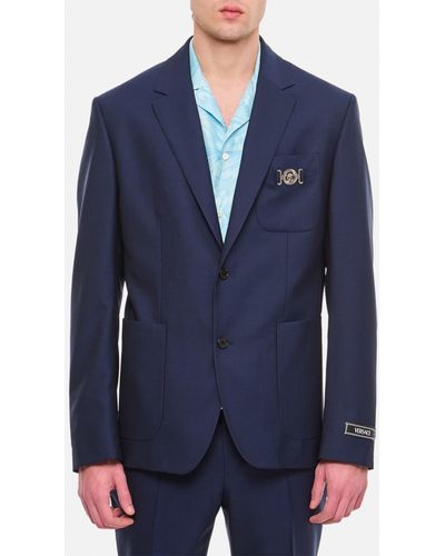 Versace Formal Jacket Wool Canvas Fabric - Blue