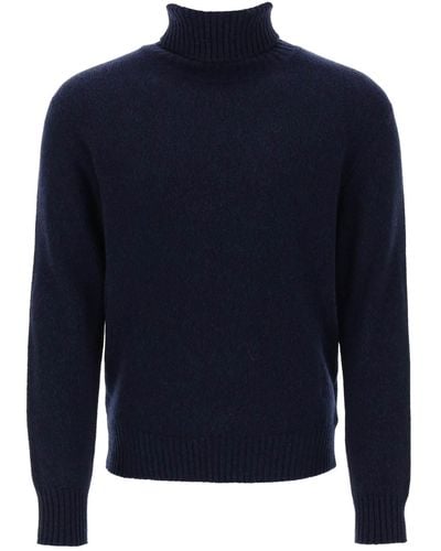 Ami Paris Melange Effect Cashmere Turtleneck Sweater - Blue