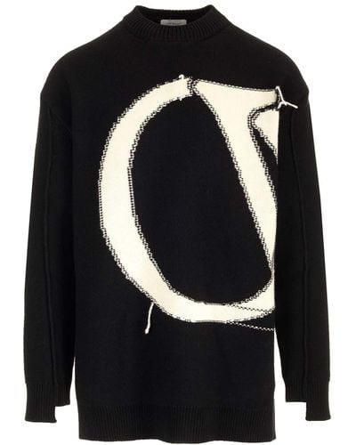 Off-White c/o Virgil Abloh Oversized Distressed Logo-intarsia Wool Sweater - Black