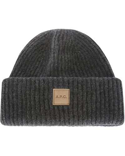 A.P.C. Logo Patch Knitted Beanie - Black
