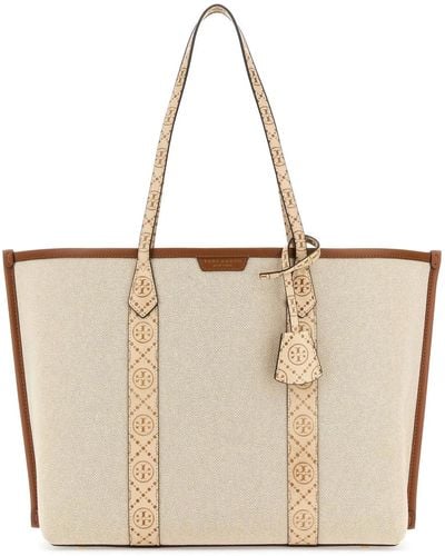 Tory Burch Ivory Canvas Perry Shopping Bag - Natural
