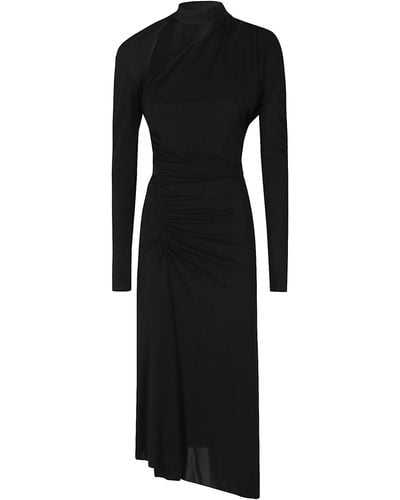 Victoria Beckham Slash-Neck Ruched Midi Dress - Black