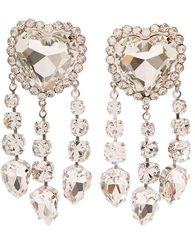 Alessandra Rich Colored Heart-Shaped Clip-On Earrings With Crystal Pendants - White