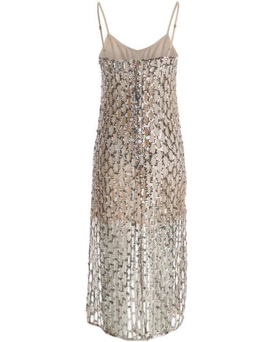 Forte Forte Silver Sequins Mesh Slip Dress In Satin Woman - White