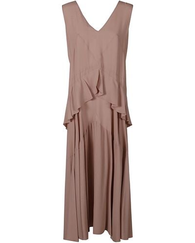 N°21 Ruffle Detail Sleeveless V-Neck Dress - Brown
