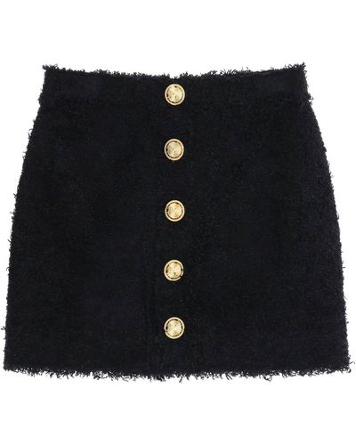 Balmain Mini Skirt In Monochrome Tweed - Black