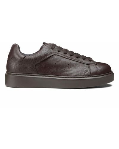 Doucal's Dark Tumbled Leather Sneaker - Brown