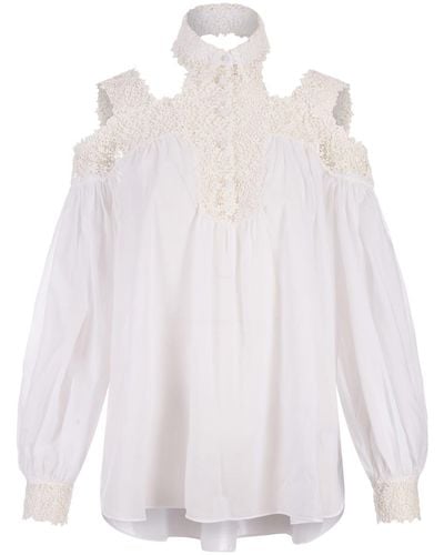 Ermanno Scervino Blouse With Flower Lace And Cut-Out - White