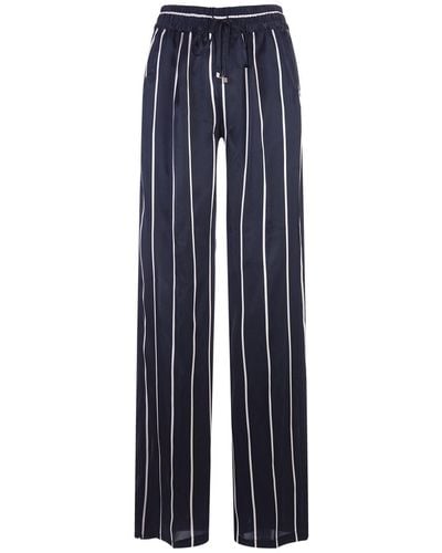 Kiton Striped Silk Drawstring Trousers - Blue