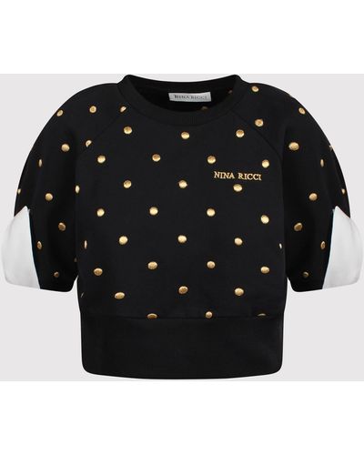Nina Ricci Cropped Polka Dot T-Shirt - Black