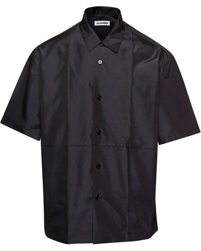 Jil Sander Short Sleeve Shirt With Shiny Finish - Black