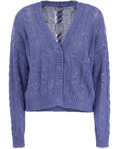 Peserico Ribbed Cardigan With Sequins - Blue