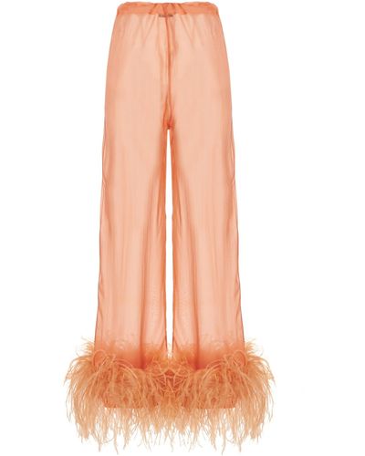 Oséree Feather Silk Pants - Pink