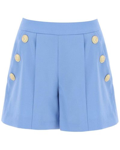 Balmain Button Embellished Pleated Shorts - Blue