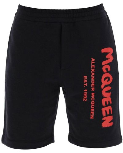 Alexander McQueen Graffiti-Logo Printed Sweatshorts - Black
