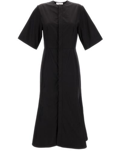 Ami Paris Midi Dress With Short Sleeves And Hidden Tab - Black