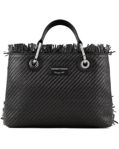 Emporio Armani Myea Black Straw Small Shopping Bag