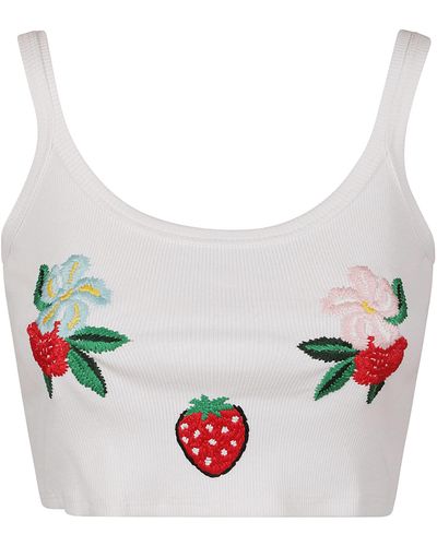 Fiorucci Embroidered Cropped Tank Top - White
