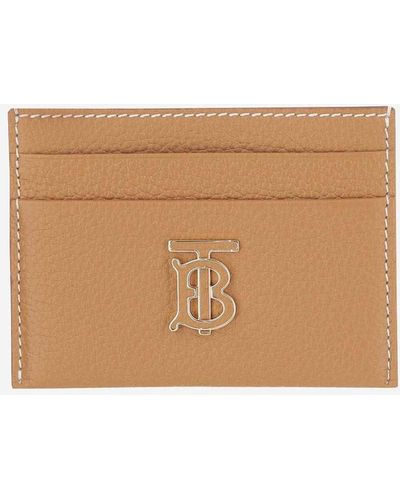 Burberry Grained Leather Card Holder With Logo - Natural