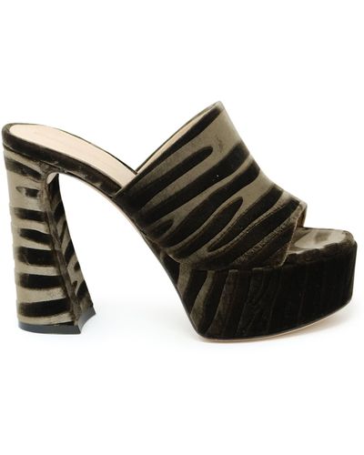 Gianvito Rossi Mink Zebra Print Velvet Mules - Black