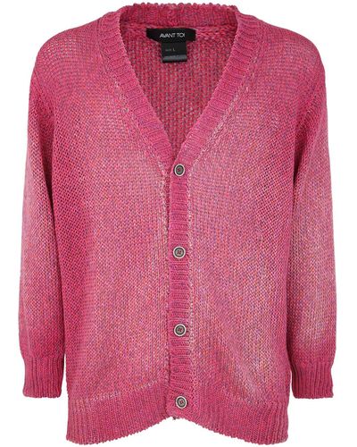 Avant Toi Hand Painted Mouline` Linen/Cotton Pullover With Destroyed Edges - Pink