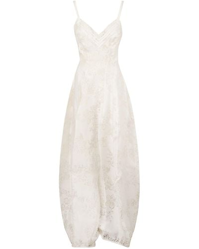 Ermanno Scervino Floral Lace V-Neck Long Dress - White