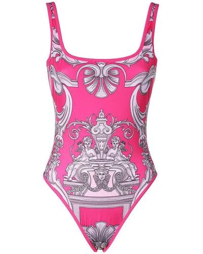 Versace Baroque Pattern Low-back Swimsuit - Pink