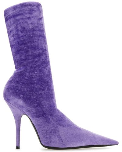 Balenciaga Knife Velvet Sock Boots - Purple